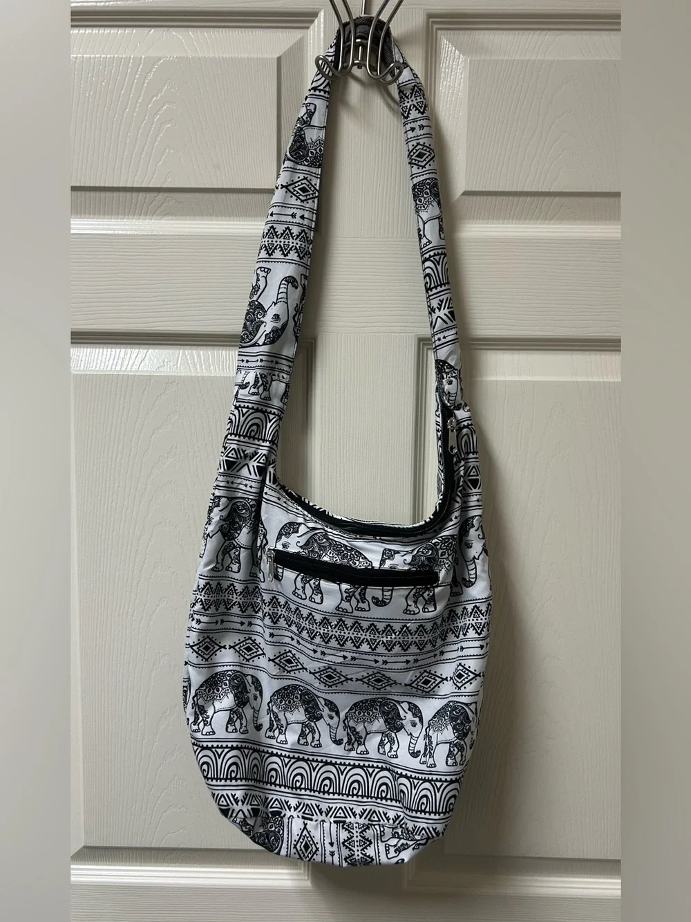 Thai Cotton Crossbody Sling Bag | Boho Hippie Hobo Purse with Geometric Elephant